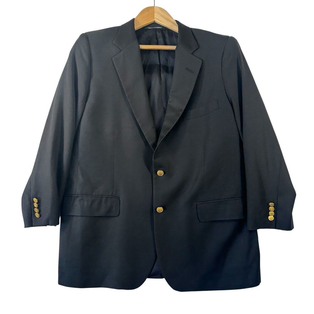 Brooks Brothers Country Club Loro Piana Blazer Men's 42S Black Gold Logo Buttons
